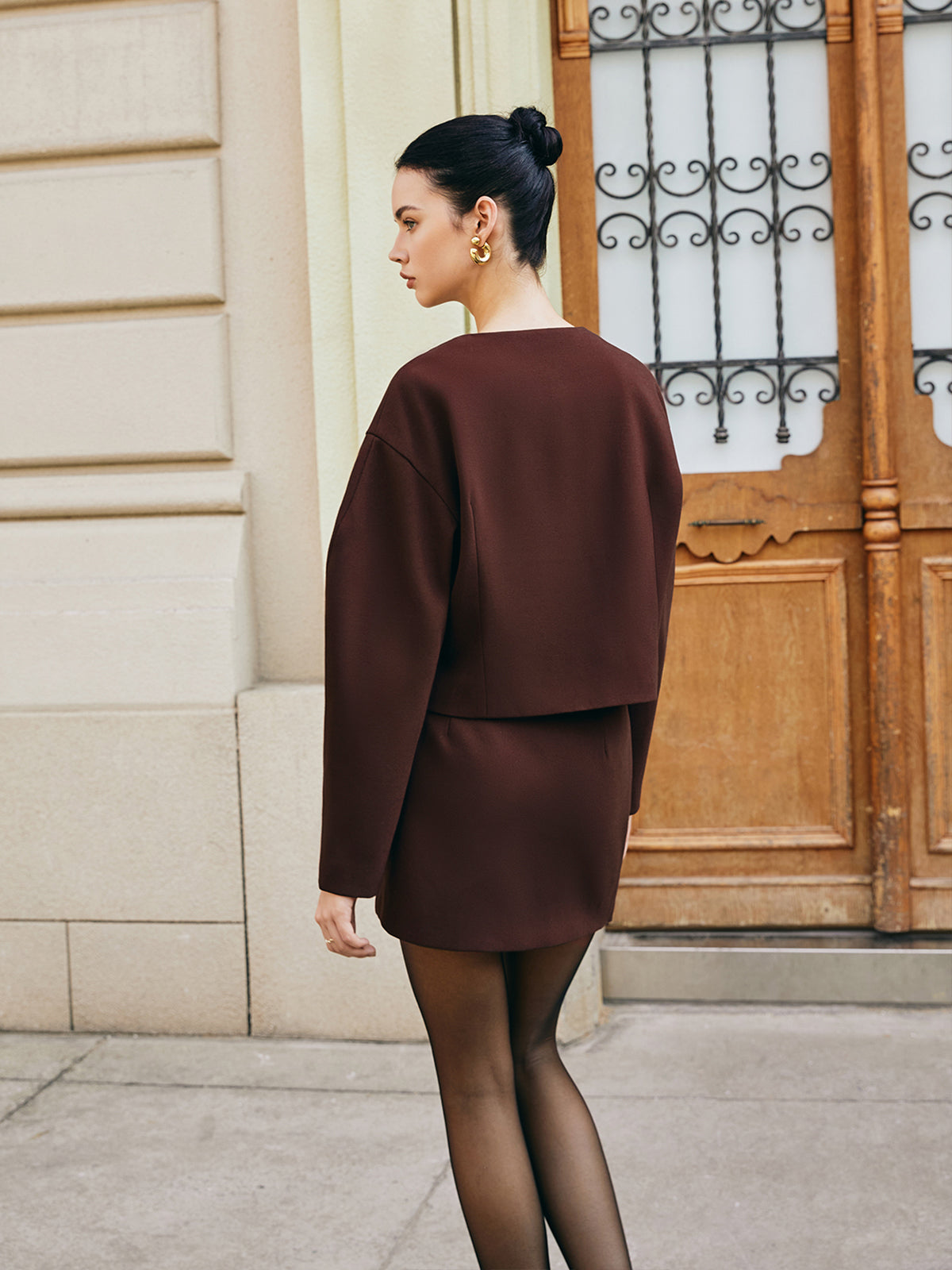 Zante | Retro Dames Korte Jas - Geweven Stof met Gepofte Mouwen