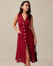 Rosa | Dames Midi-jurk - Polkadot met Strik en V-hals 0