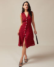 Rosa | Dames Midi-jurk - Polkadot met Strik en V-hals 1
