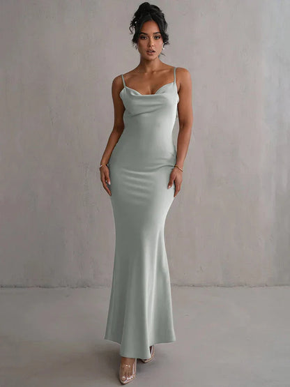 Satijnen Maxi Jurk Met Bloemen Bandjes