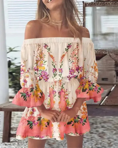 Roccio | Off Shoulder Mini Jurk met Bloemenprint