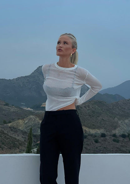 Rylee | Rib Gebreide Top met Ladder Design en Lange Mouwen