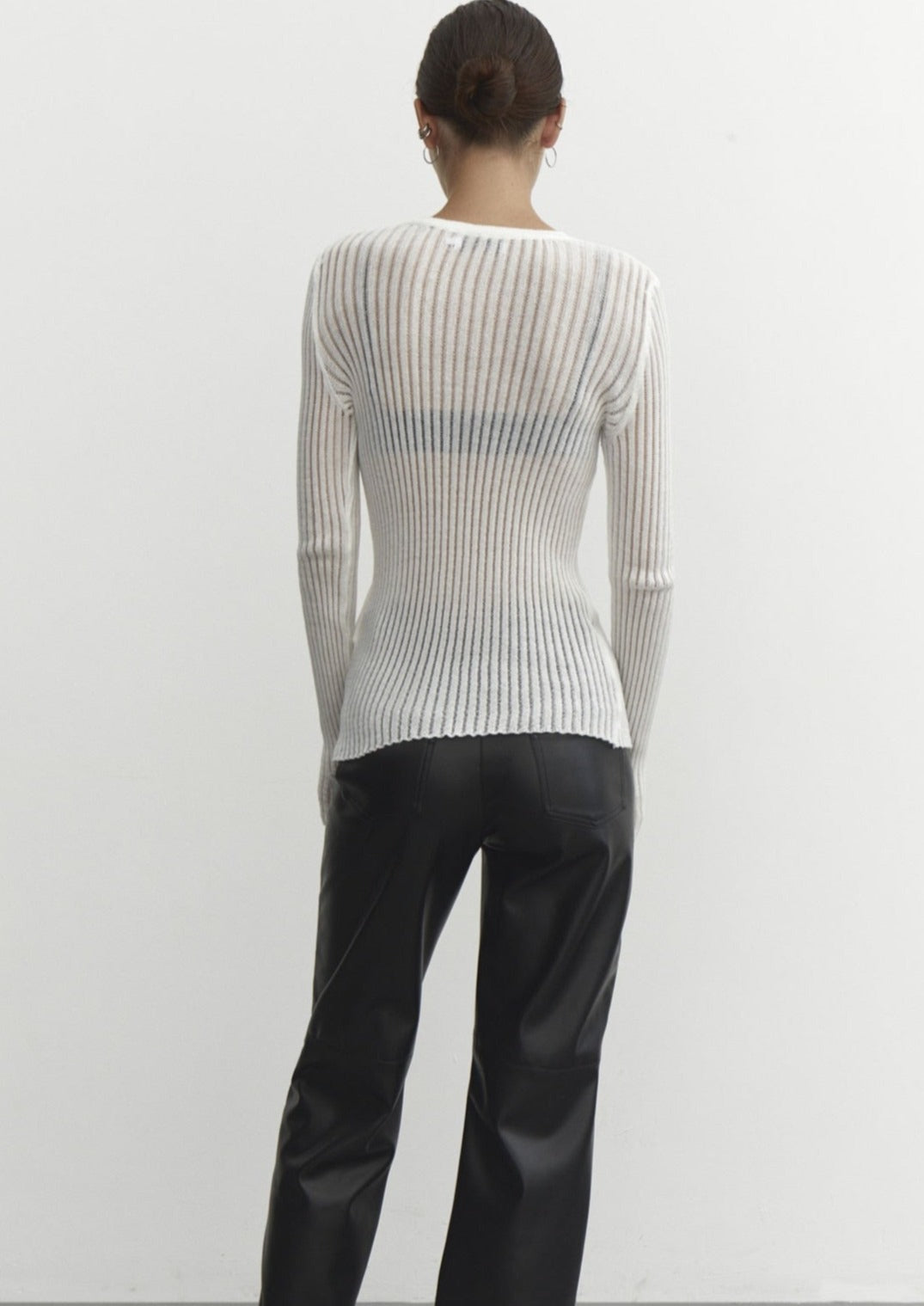 Rylee | Rib Gebreide Top met Ladder Design en Lange Mouwen