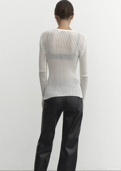 Rylee | Rib Gebreide Top met Ladder Design en Lange Mouwen