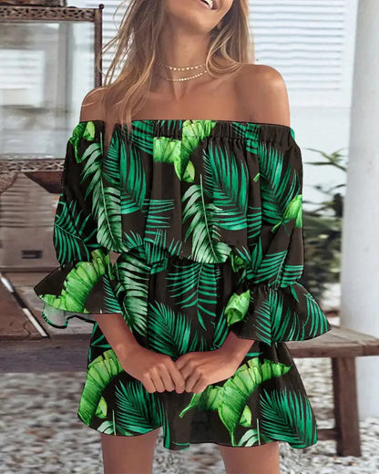 Roccio | Off Shoulder Mini Jurk met Bloemenprint