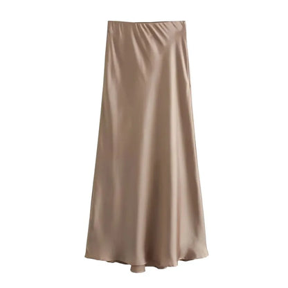 Audrey | Satijnen Look Lange Rok met Hoge Taille – Elegant & Glanzend