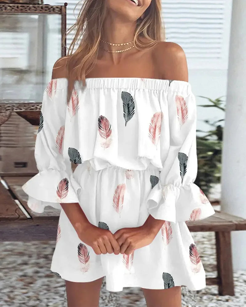 Roccio | Off Shoulder Mini Jurk met Bloemenprint