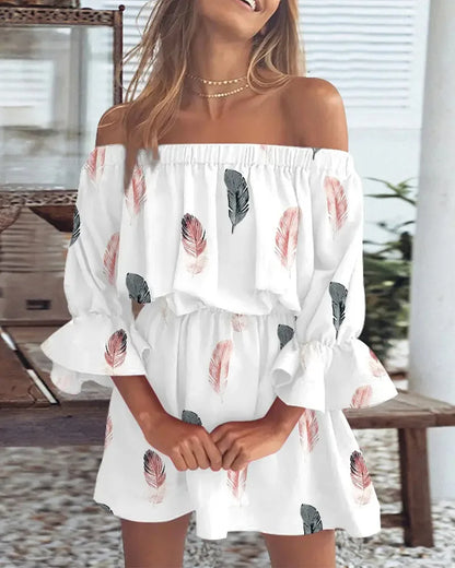 Roccio | Off Shoulder Mini Jurk met Bloemenprint