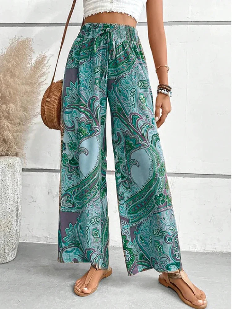 Janna | Zomerse Dames Broek met Hoge Taille en Wijde Pijpen