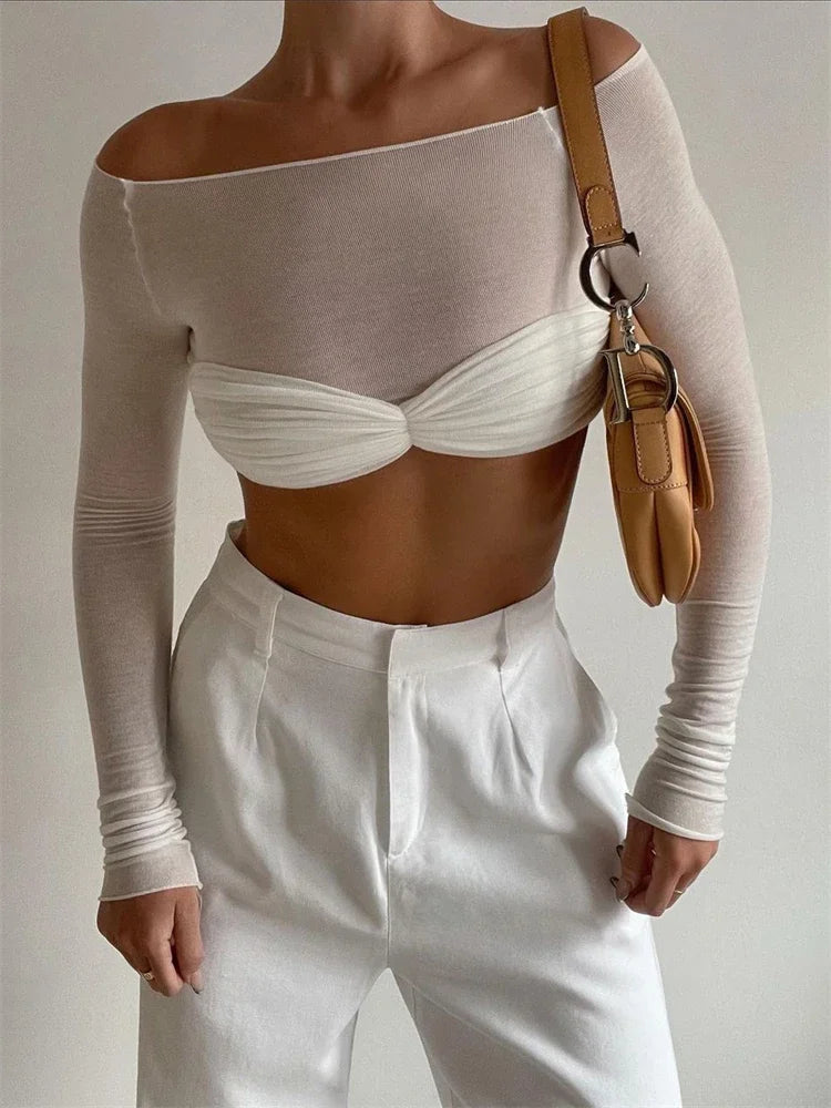 Jaylie | Elegante Off-Shoulder Crop Top met Lange Mouwen