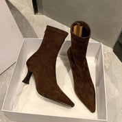 Noémie | Toe Sock Boots met Hak – Zwart Suède Look