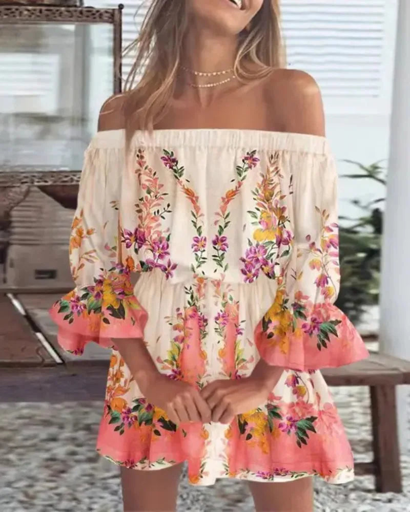 Roccio | Off Shoulder Mini Jurk met Bloemenprint