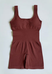 Kasey | Ribbed Bodysuit Bruin Dames - Naadloos & Ademend