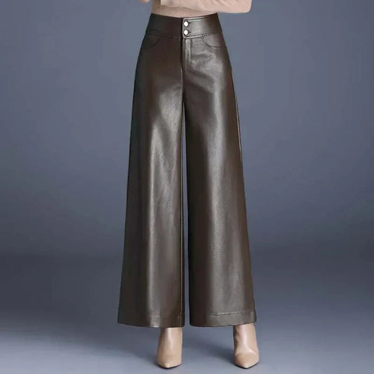Stacia | Hoge Taille Damesbroek van Imitatieleer – Wide Fit - Chic & Comfort