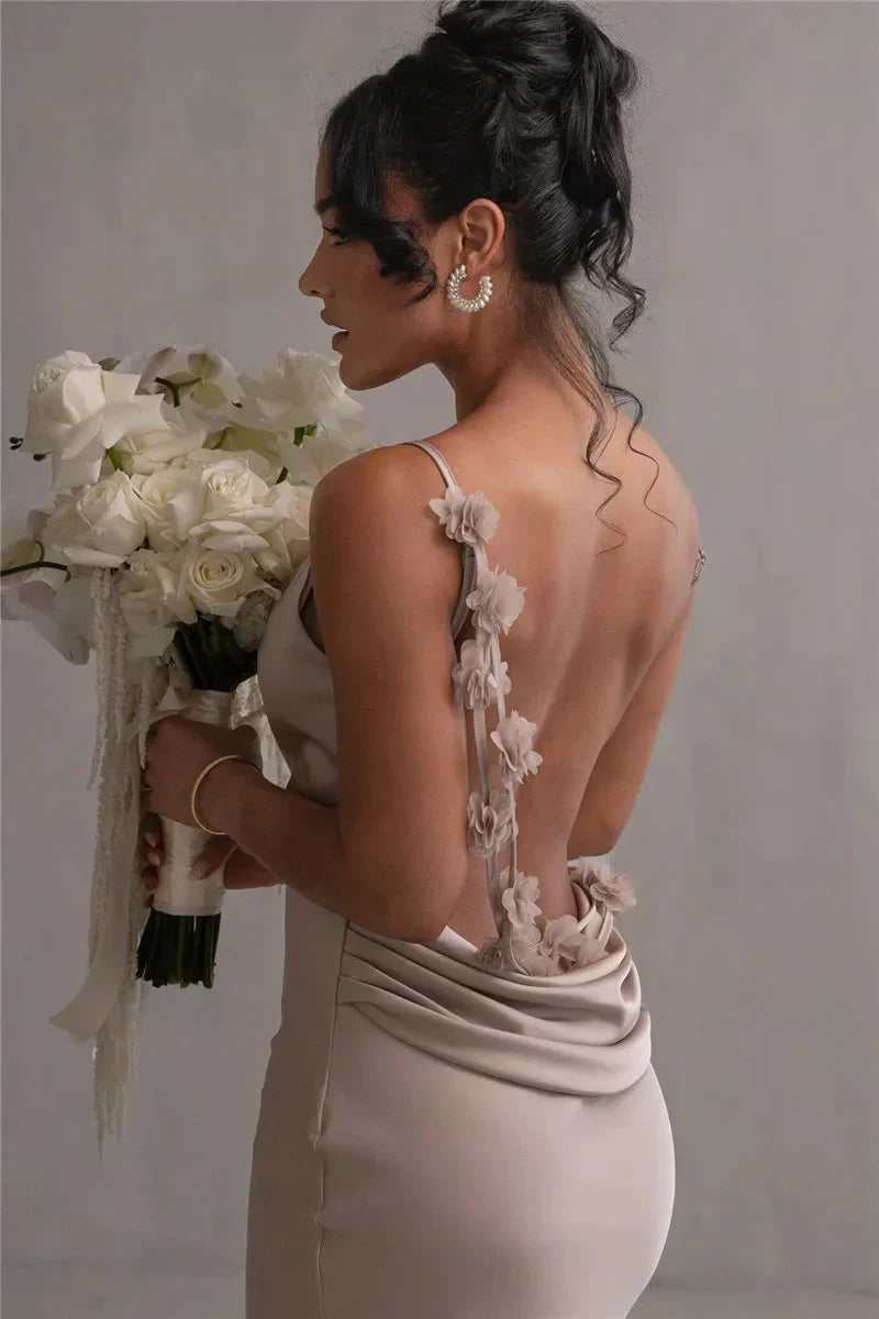 Satijnen Maxi Jurk Met Bloemen Bandjes