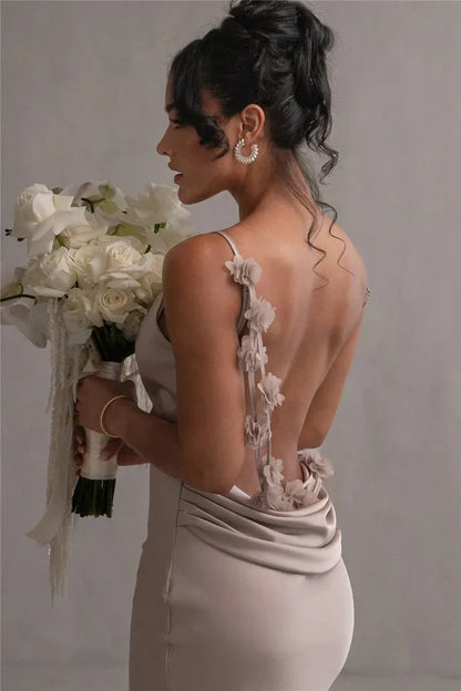 Satijnen Maxi Jurk Met Bloemen Bandjes