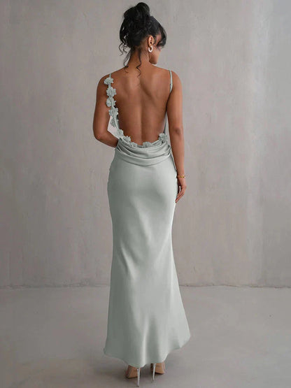 Satijnen Maxi Jurk Met Bloemen Bandjes