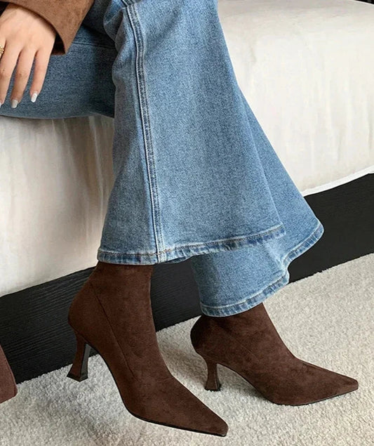 Noémie | Toe Sock Boots met Hak – Zwart Suède Look