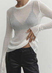 Rylee | Rib Gebreide Top met Ladder Design en Lange Mouwen