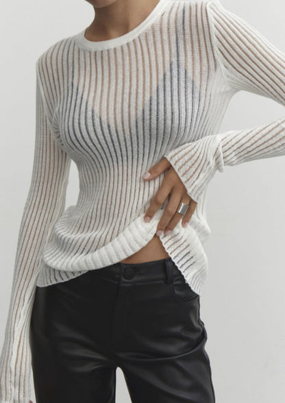 Rylee | Rib Gebreide Top met Ladder Design en Lange Mouwen