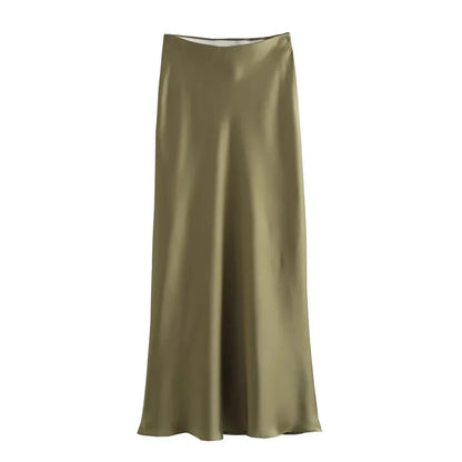 Audrey | Satijnen Look Lange Rok met Hoge Taille – Elegant & Glanzend
