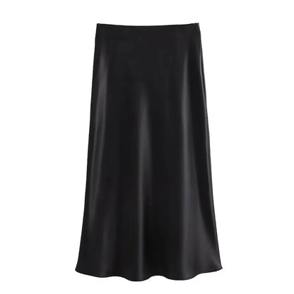 Audrey | Satijnen Look Lange Rok met Hoge Taille – Elegant & Glanzend
