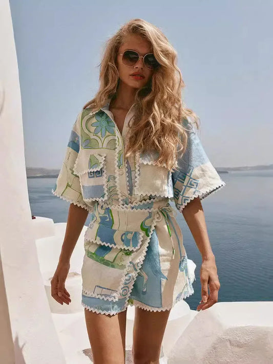 Barbara | Tweedelige Dames Set – Zomer Set met Uniek Patchwork