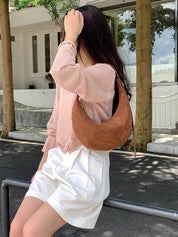 Anneya | Halfmoon Suède Schoudertas