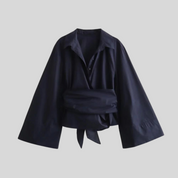 Mirthe |  Stijlvolle Katoenen Damestop Met Strikceintuur