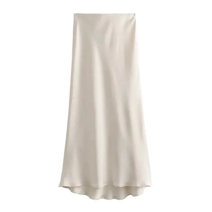 Audrey | Satijnen Look Lange Rok met Hoge Taille – Elegant & Glanzend