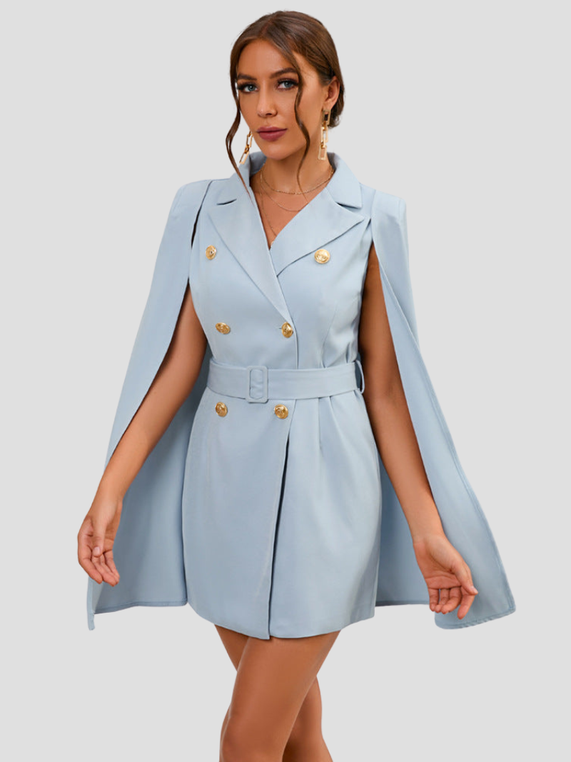 London | Blazer Jurk met Gouden Knopen en Cape