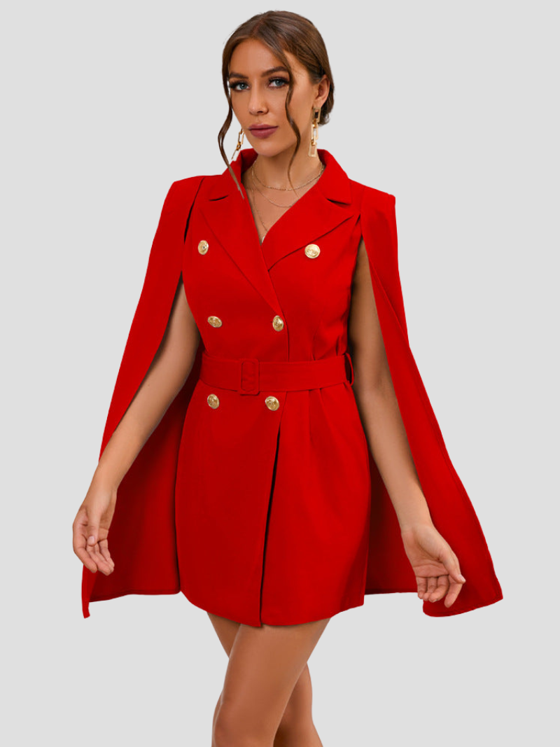 London | Blazer Jurk met Gouden Knopen en Cape