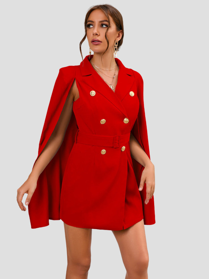 London | Blazer Jurk met Gouden Knopen en Cape