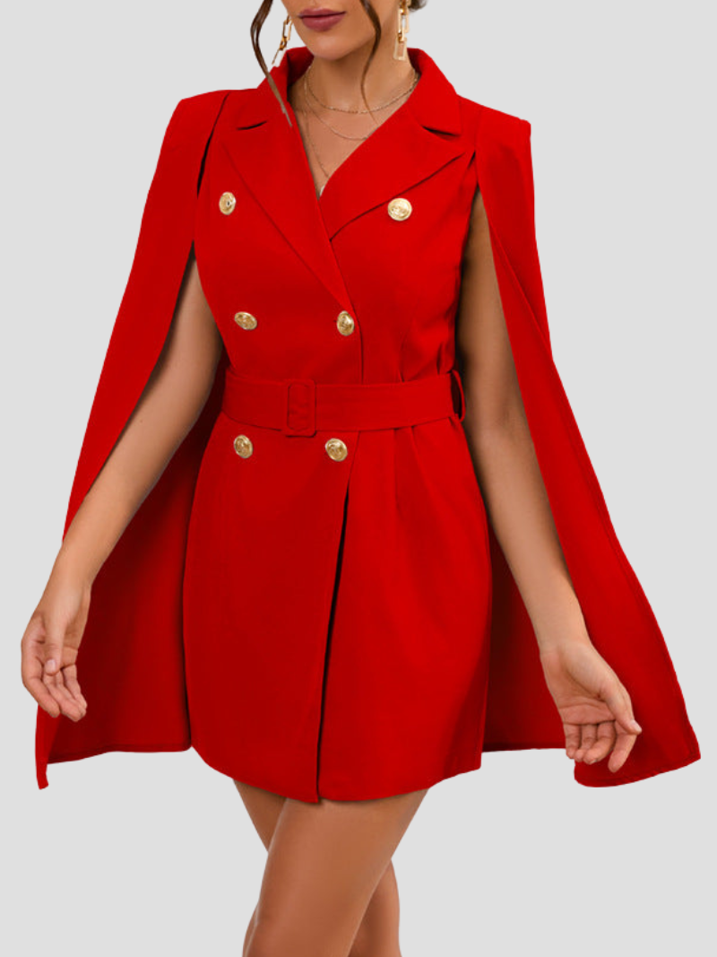 London | Blazer Jurk met Gouden Knopen en Cape