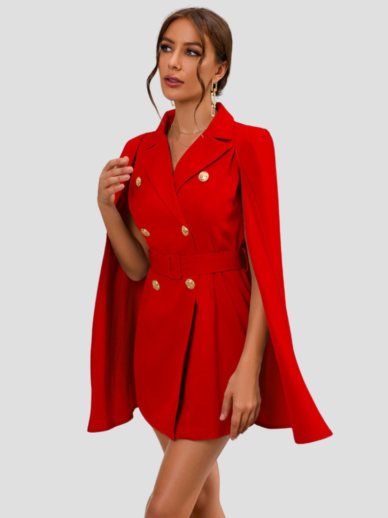 London | Blazer Jurk met Gouden Knopen en Cape