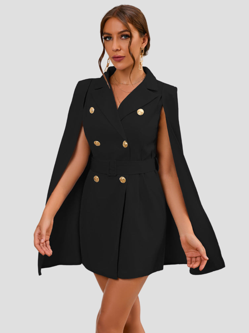 London | Blazer Jurk met Gouden Knopen en Cape
