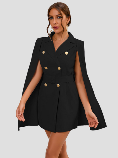 London | Blazer Jurk met Gouden Knopen en Cape
