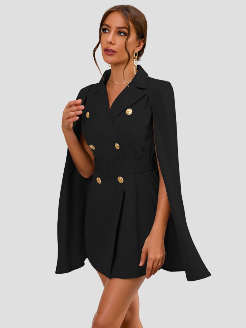 London | Blazer Jurk met Gouden Knopen en Cape