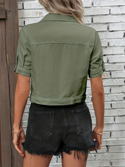 Jinthe | Casual Denim Spijkerjack met Korte Mouwen
