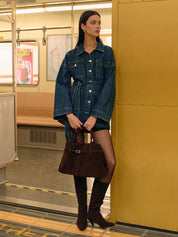 Sana | Denim Polo Jas Dames - Casual Met Zakken en Ceintuur