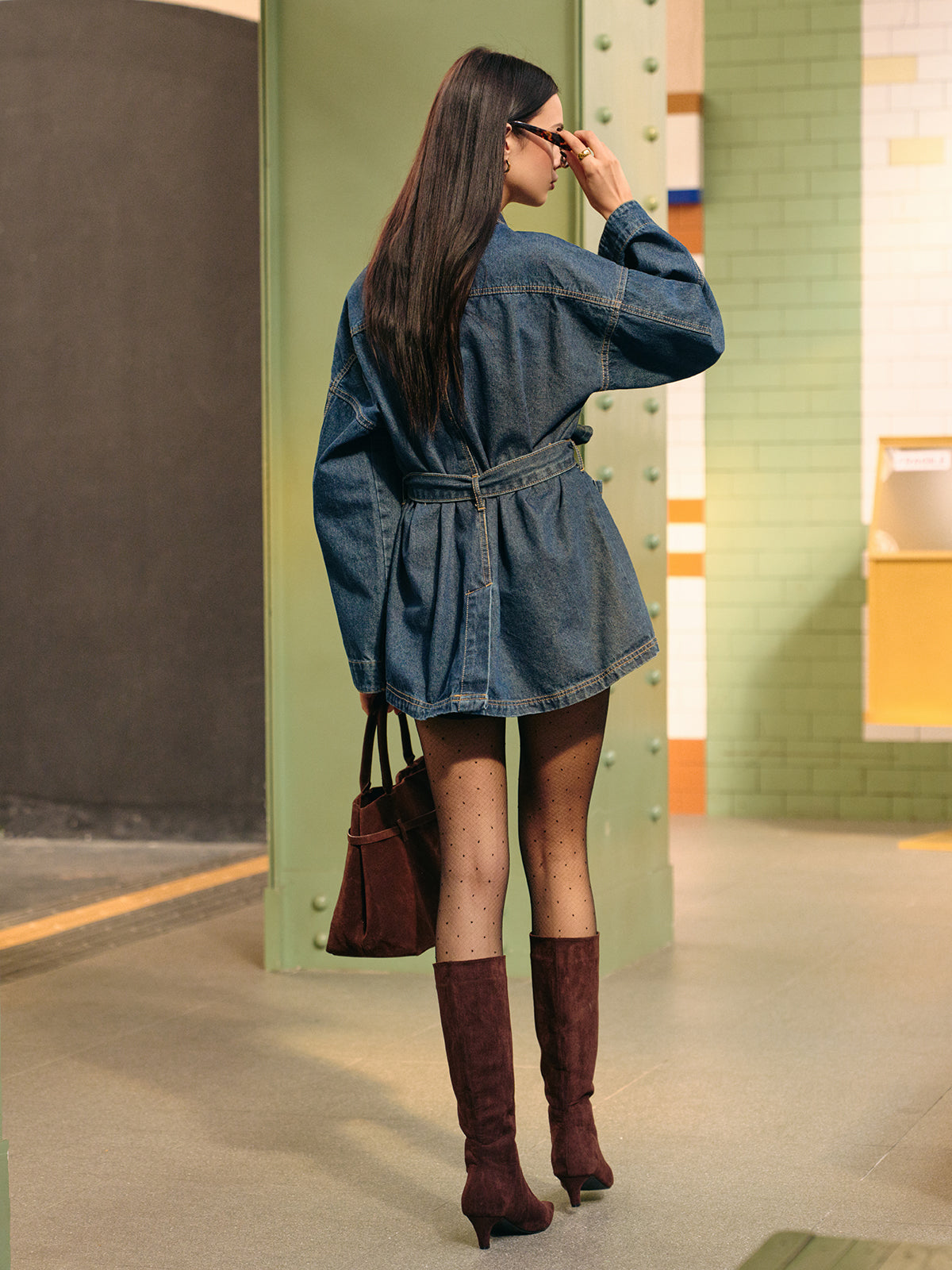 Sana | Denim Polo Jas Dames - Casual Met Zakken en Ceintuur