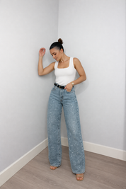 Sanay | Rechte High‑Waist Jeans met Glitter Details