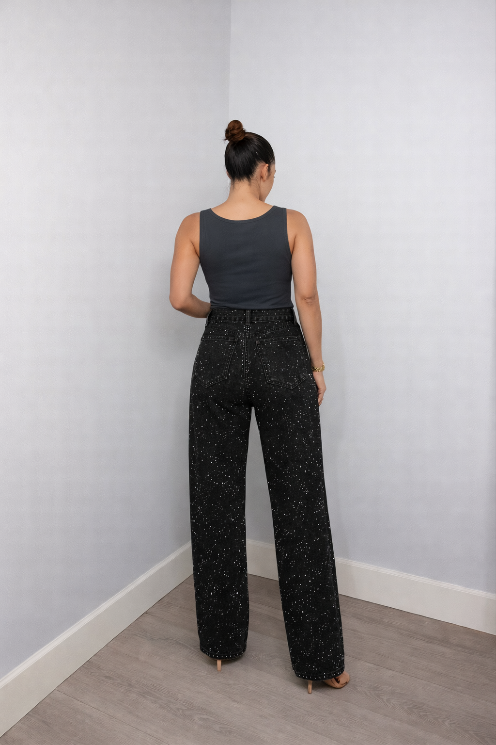 Sanay | Rechte High‑Waist Jeans met Glitter Details