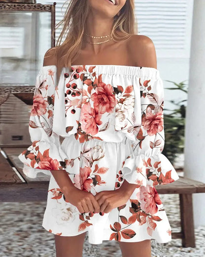 Roccio | Off Shoulder Mini Jurk met Bloemenprint