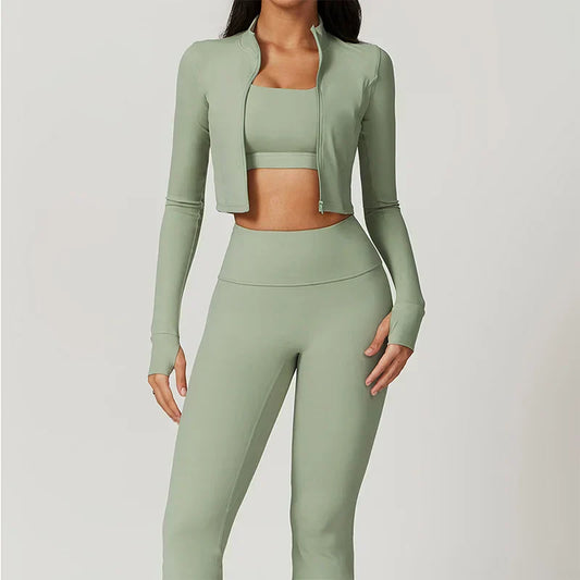 Jolee | 3-Delige Sportset Dames - Cropped Vest, Sport BH en High-Waist Legging