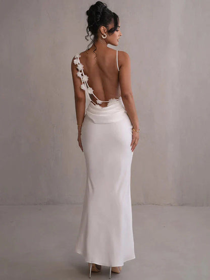 Satijnen Maxi Jurk Met Bloemen Bandjes