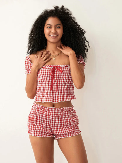 Gingham | Trendy Off-Shoulder Co-ord Set