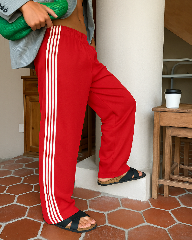 Dames Patchwork Broek met Hoge Taille – Gestreept & Comfortabel