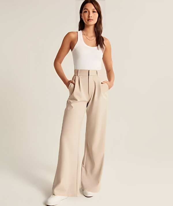 Jiska | Stijlvolle Pantalon Wijde Pijpen Dames - Trendy, Comfy met Hoge Taille