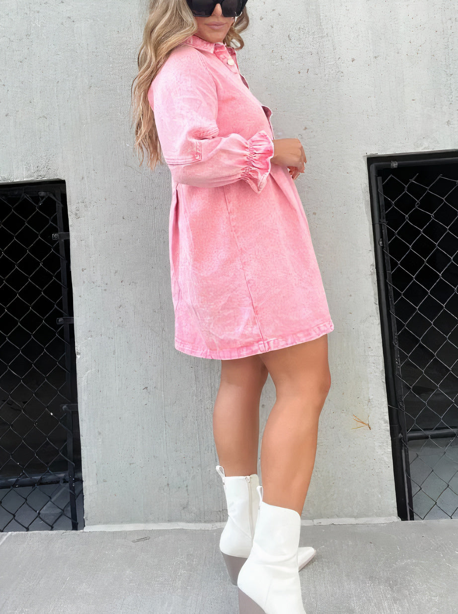 Rosaley | Denim Jurk met Lange Mouwen